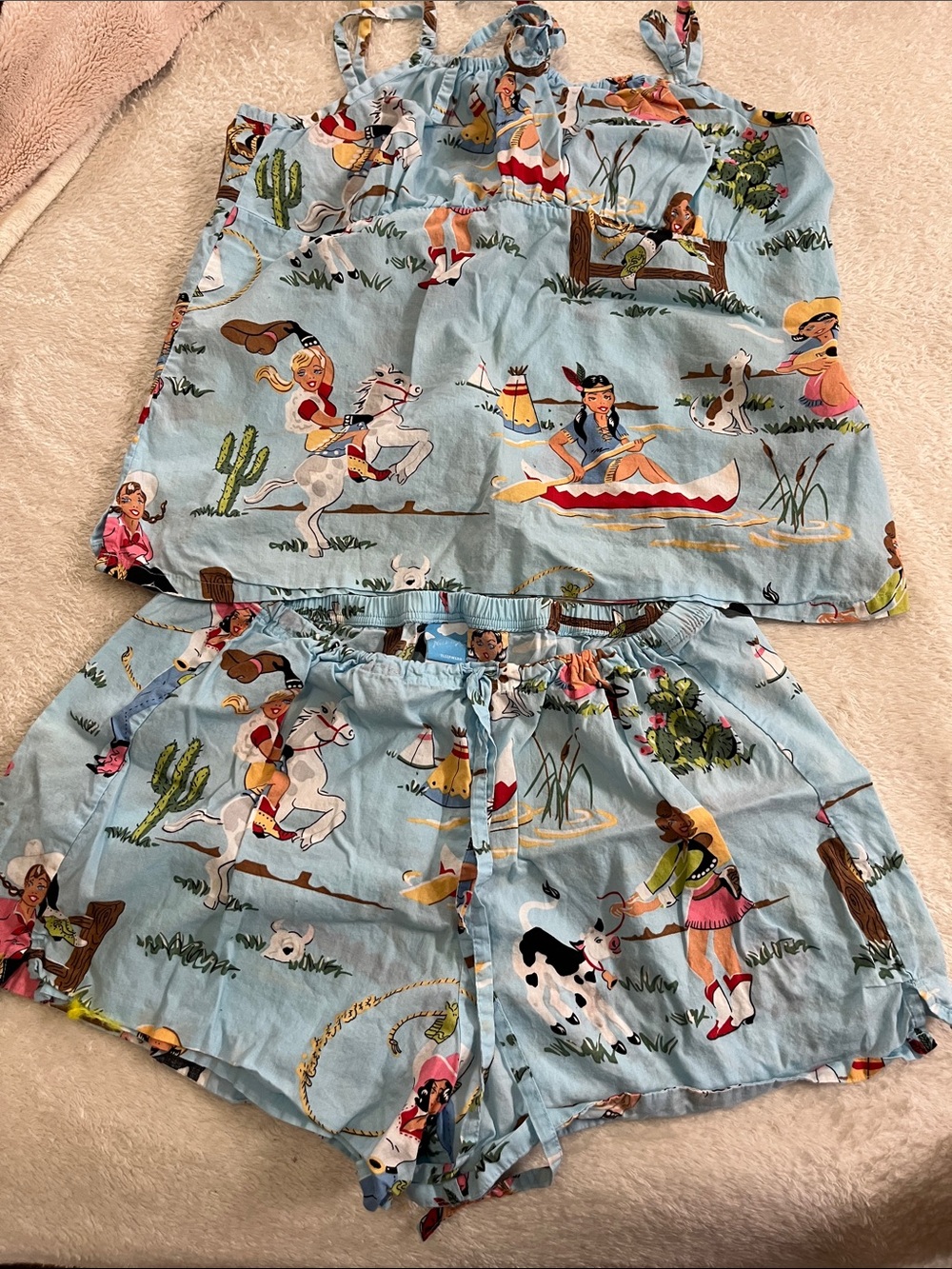 VINTAGE Nick & Nora Light Blue Western Print High Waist Shorts